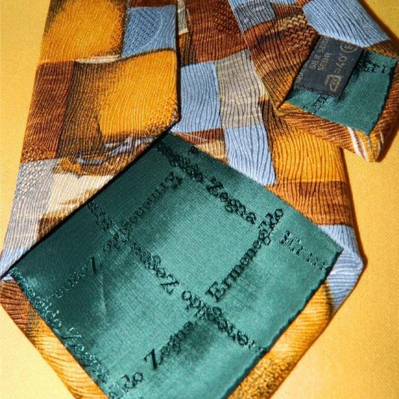 Ermenegildo Zegna:MENS LUXURY 100% Silk Neck Tie Brown & Gold Ship Theme Italy - Picture 5 of 6